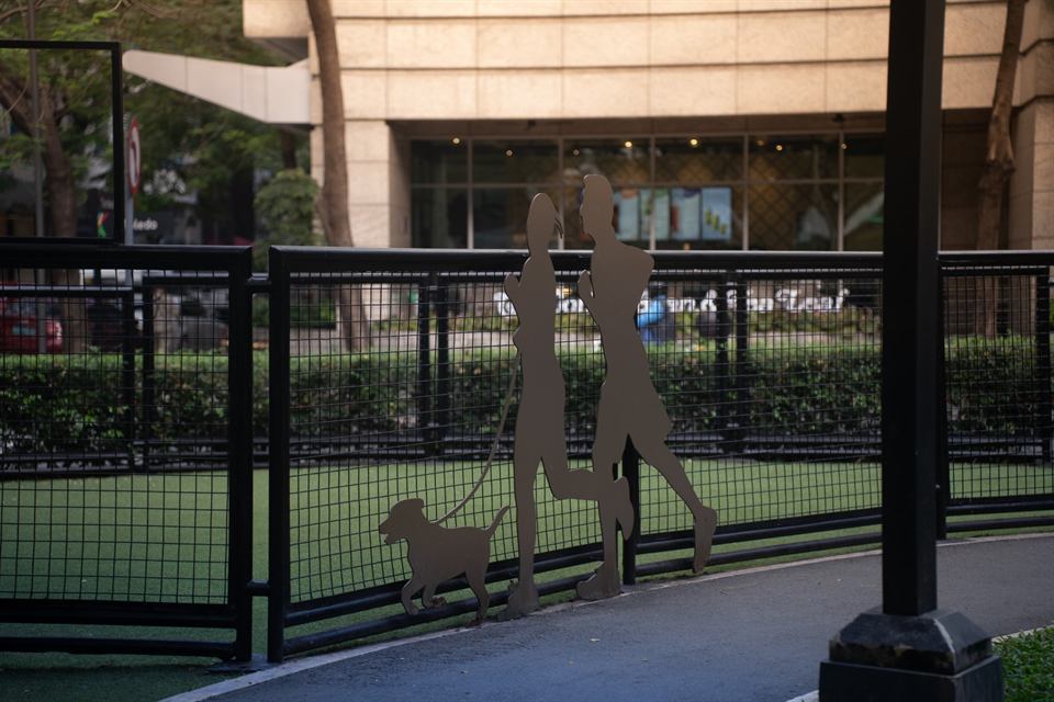 A fenced basketball court