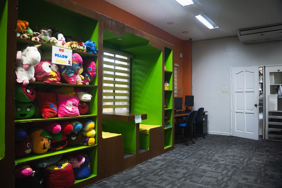 A day-care room with toys
