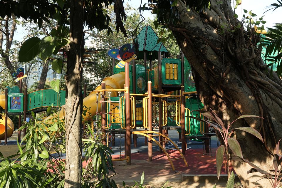 A playground under trees
